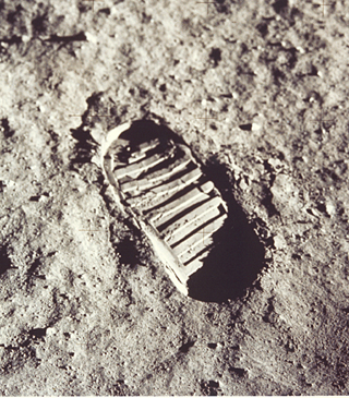 Bootprint in the lunar soil made by one of the Apollo 11 Astronauts